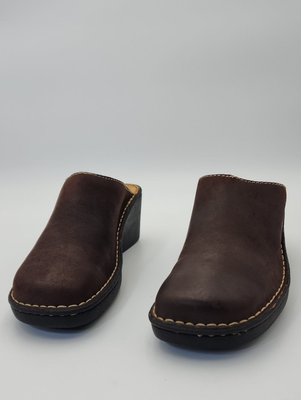 Børn Loggia Handcrafted Brown Leather Clog Mules Wedge Comfort Shoes Size10